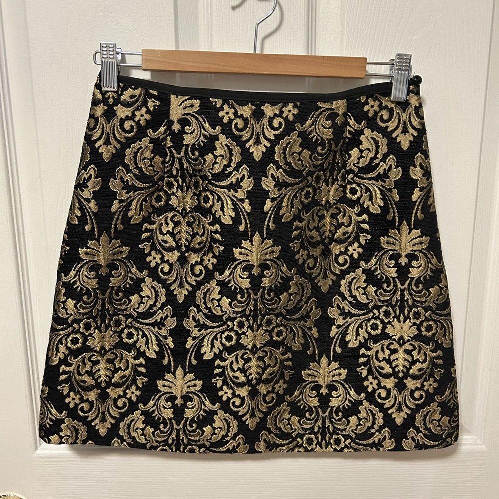Cider Gold and Black Brocade Mini Skirt
